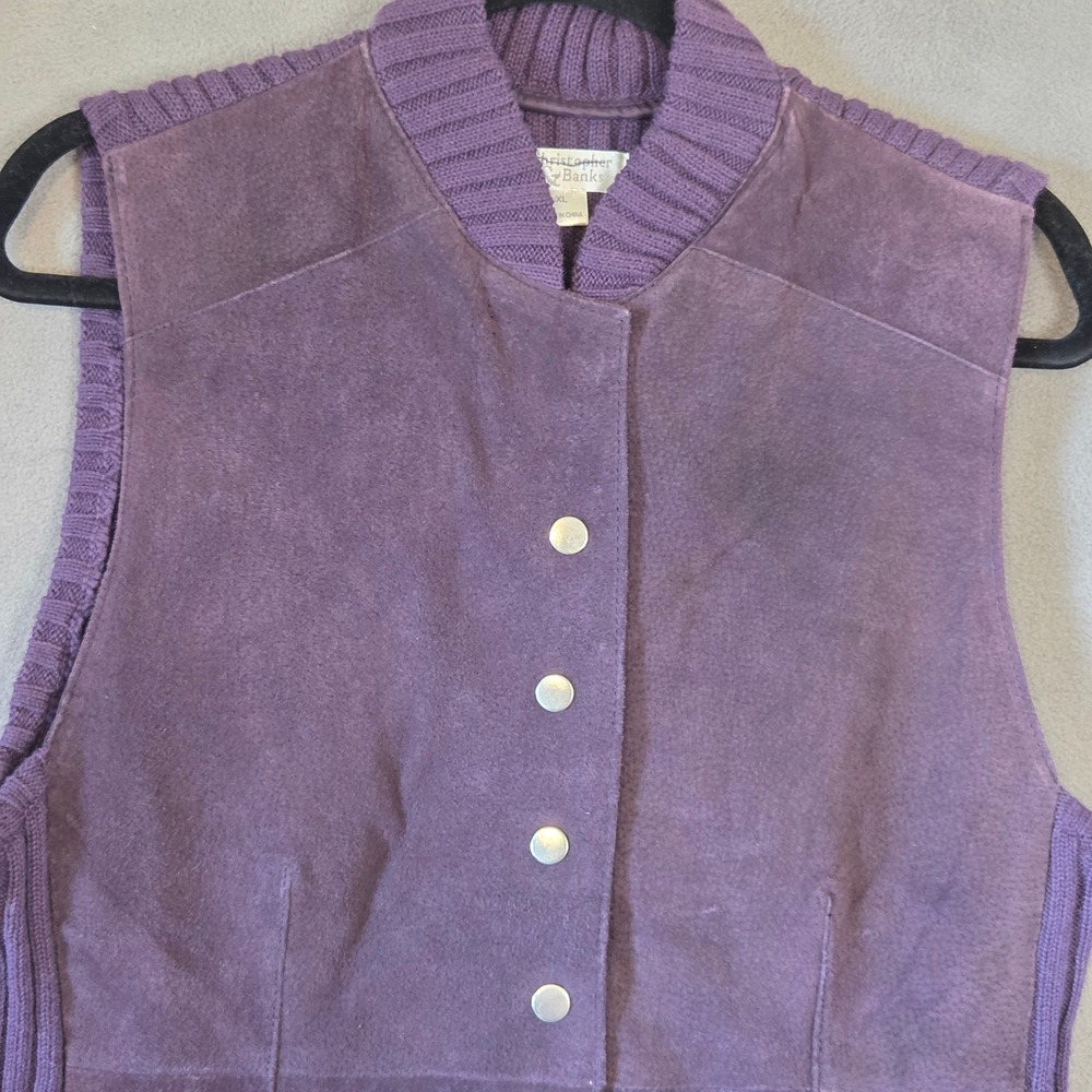 Christopher & Banks Purple Suede Knit Vest Women's XL Western Rustic Layering - Picture 3 of 13